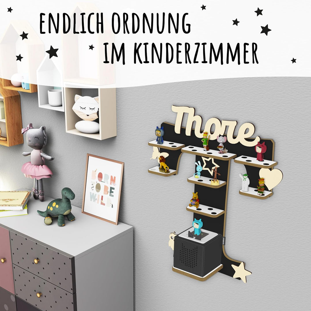 Tonie Regal für Toniebox, Toniebox Regal personalisiert mit Name und Holzsymbolen, Tonie Aufbewahrun