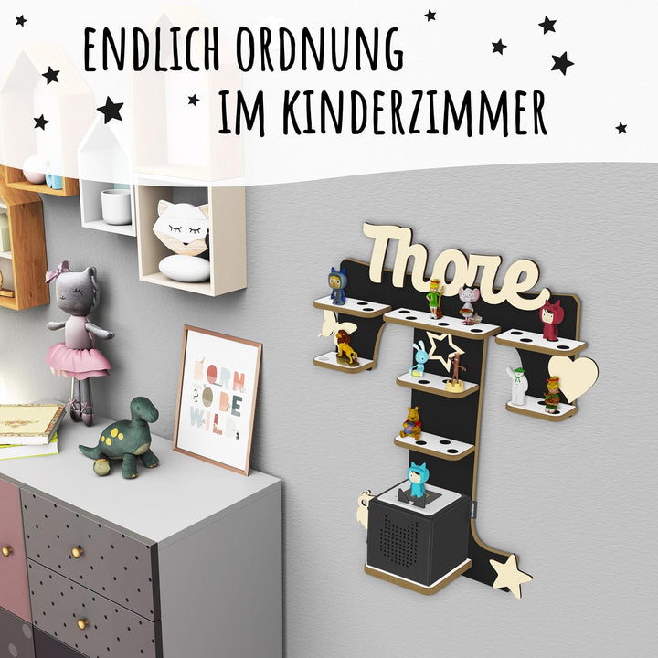Tonie Regal für Toniebox, Toniebox Regal personalisiert mit Name und Holzsymbolen, Tonie Aufbewahrun