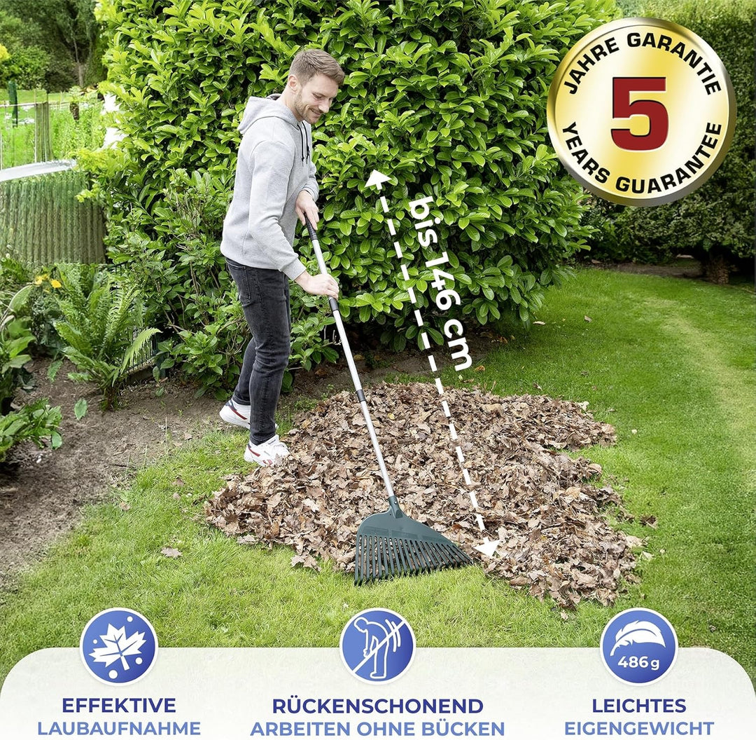 Gartenrechen rückenschonend Komfort-Rechen ergonomisch flexibel vielseitig mühelos mit Teleskopstiel