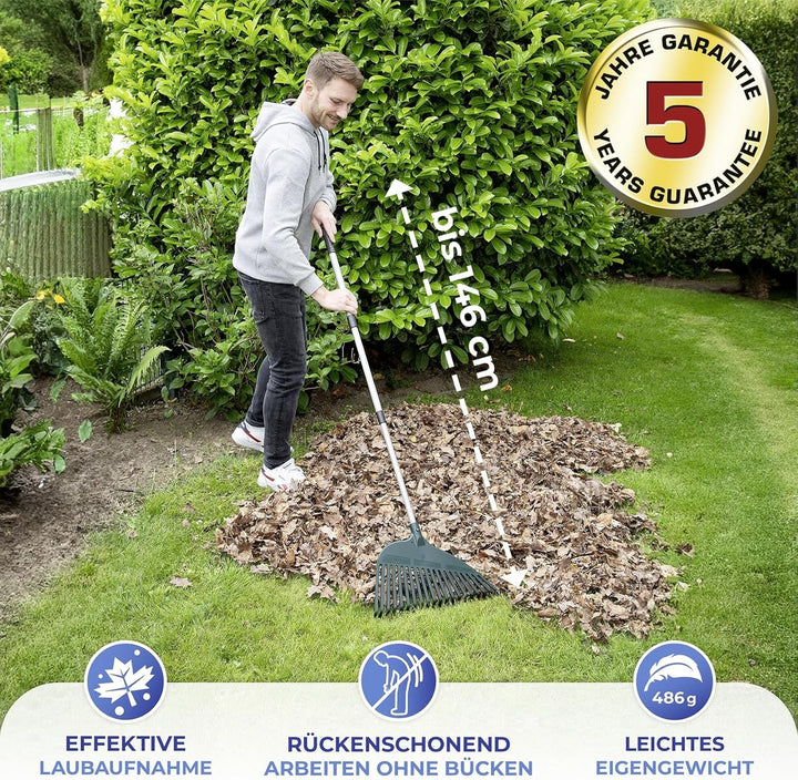 Gartenrechen rückenschonend Komfort-Rechen ergonomisch flexibel vielseitig mühelos mit Teleskopstiel
