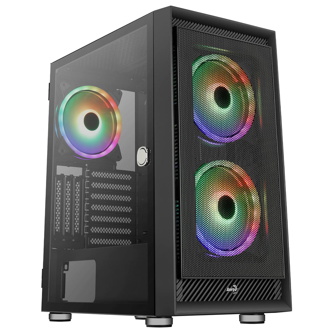 Aerocool Graphite ARGB ATX Mid Tower Case, Tempered Glass Side Panel, 3x 14cm ARGB Fans, Black Schwa