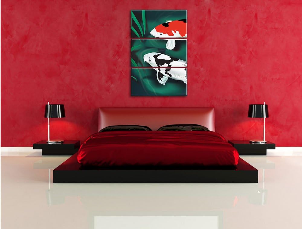 Pixxprint Edle Koi Karpfen Kunst als Leinwandbild | Grösse: 3 Teilig (120x80) | Wandbild| Kunstdruck
