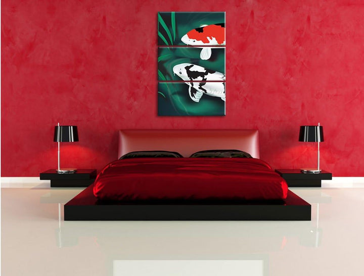 Pixxprint Edle Koi Karpfen Kunst als Leinwandbild | Grösse: 3 Teilig (120x80) | Wandbild| Kunstdruck