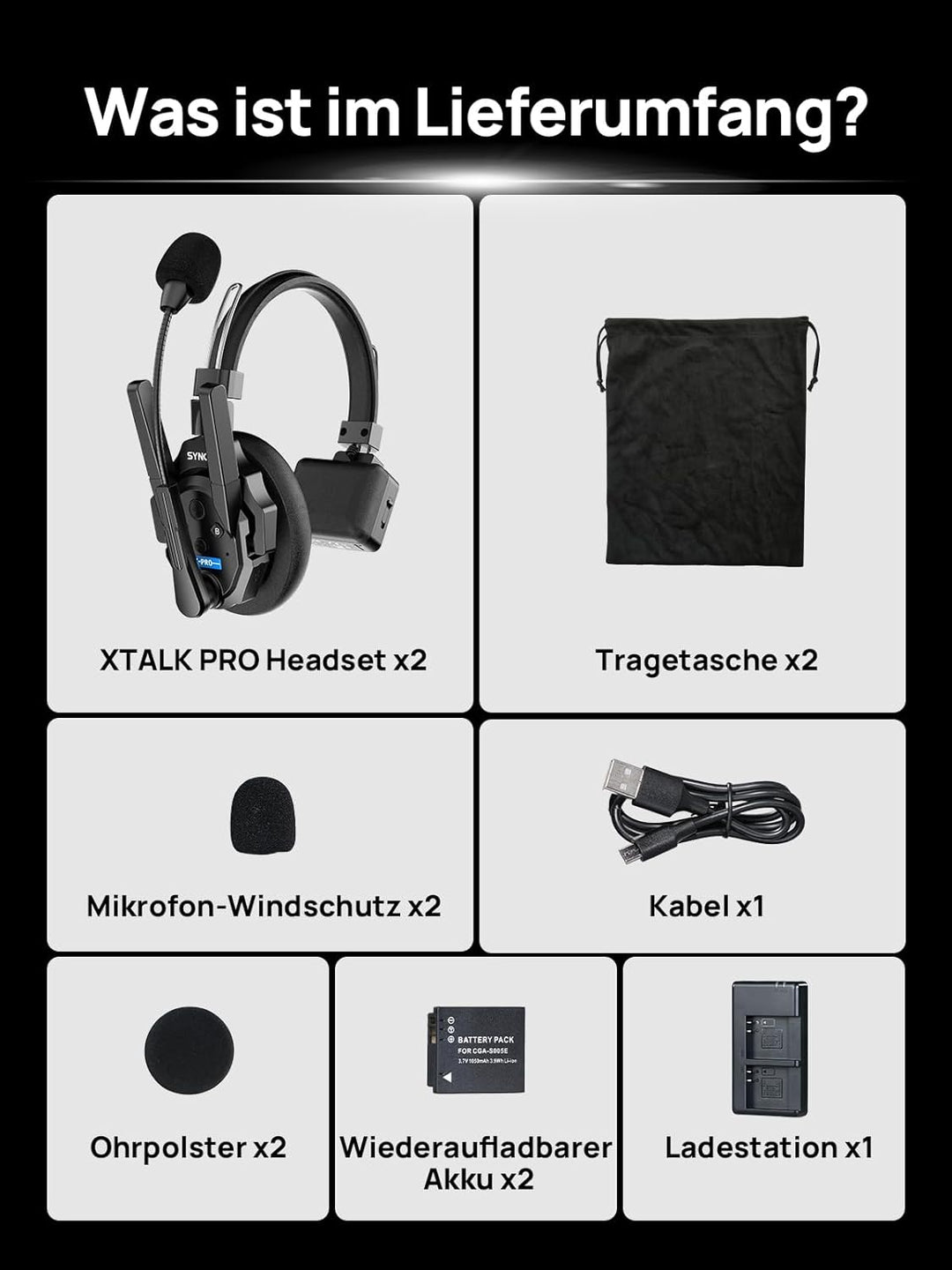 SYNCO XTALK XPRO2 Wireless Intercom Headset, 2,4GHz Vollduplex 24H 500M Reichweite Echtzeit-Teamkomm