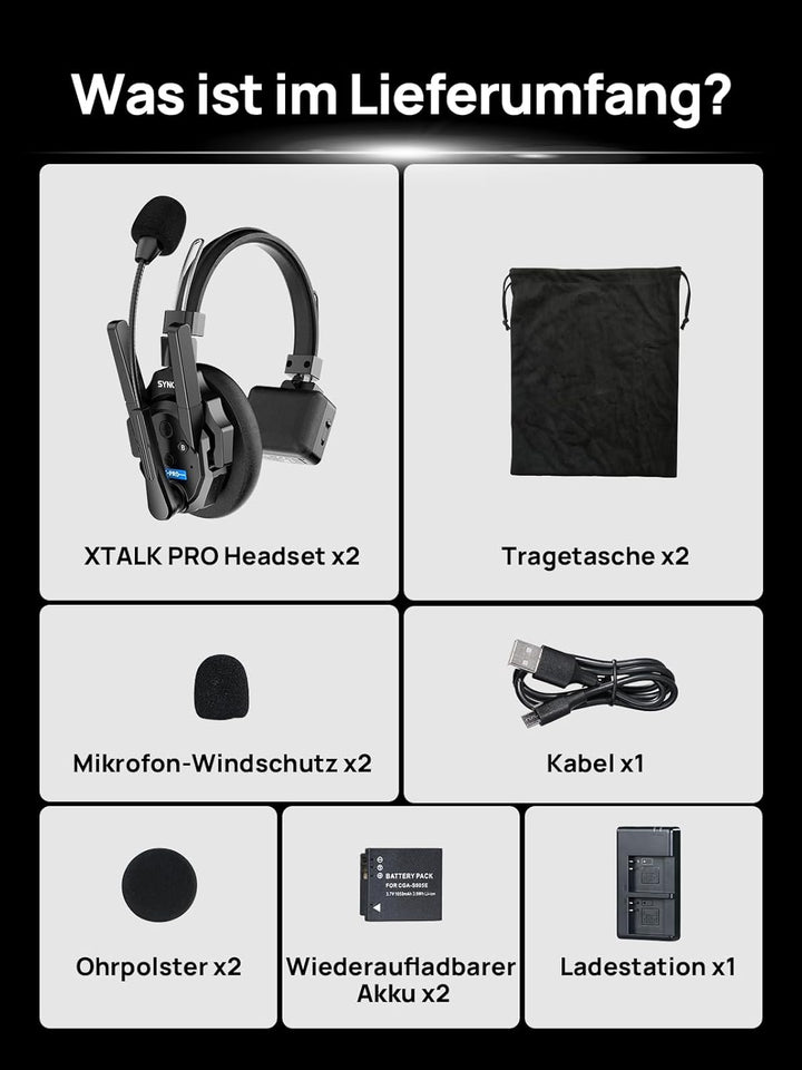 SYNCO XTALK XPRO2 Wireless Intercom Headset, 2,4GHz Vollduplex 24H 500M Reichweite Echtzeit-Teamkomm