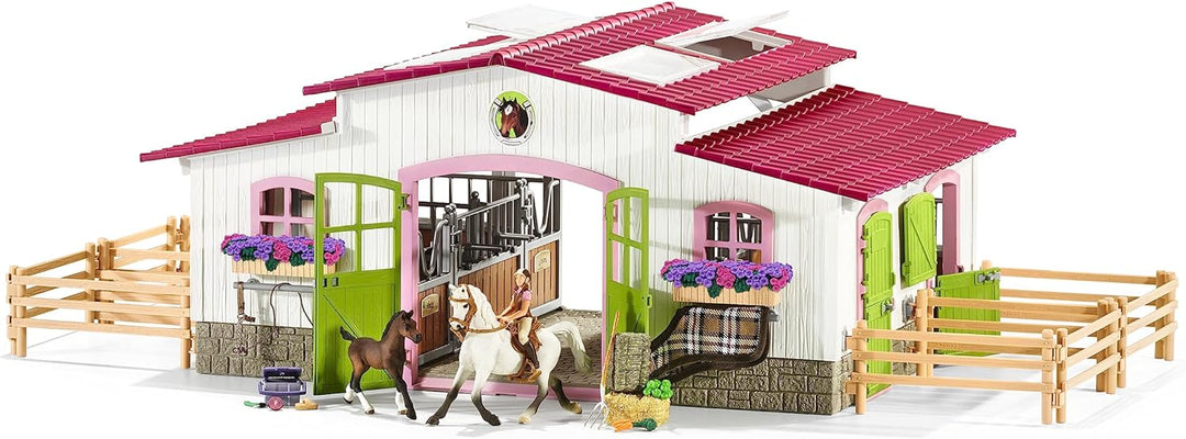 Schleich 42344 Reiterhof mit Reiterin und Pferden, für Kinder ab 3+ Jahren, FARM WORLD, Spielset alt