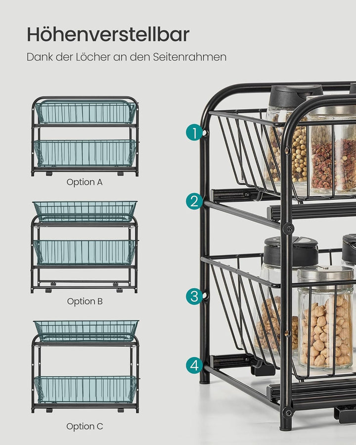 SONGMICS Küchenschrank Organizer, Küchenregal, Ordnungssystem, 2 Ebenen, stapelbar, erweiterbar, mit