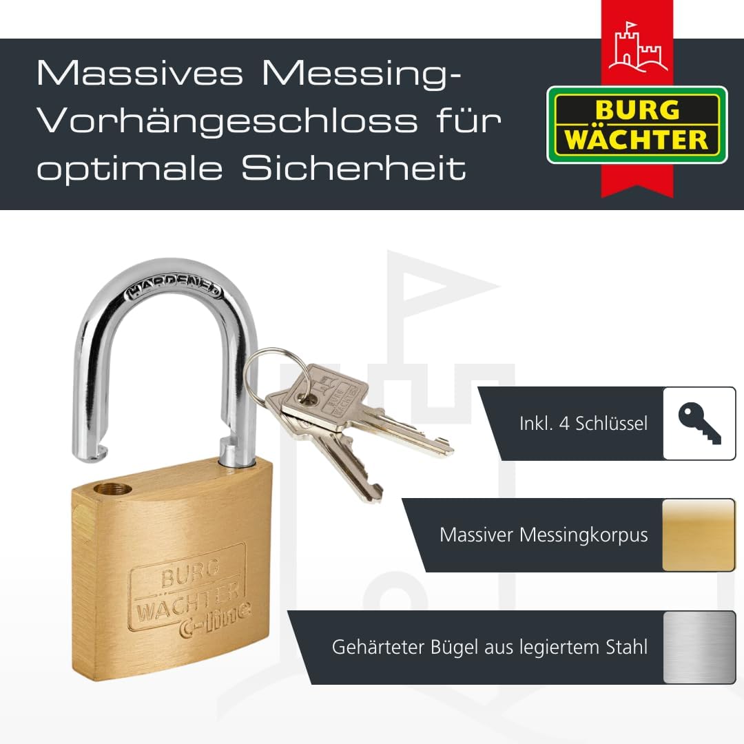BURG-WÄCHTER 4er-Set Vorhängeschloss mit Schlüssel, Gleichschliessend, Vorhangschloss, 6 mm Bügelstä