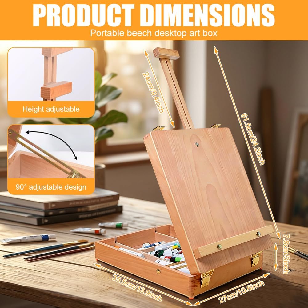Tischstaffelei Holz, Desktop-Staffelei zum Malen aus Buchenholz, Premium-Holz-Sketchbox-Staffelei