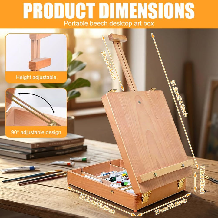 Tischstaffelei Holz, Desktop-Staffelei zum Malen aus Buchenholz, Premium-Holz-Sketchbox-Staffelei