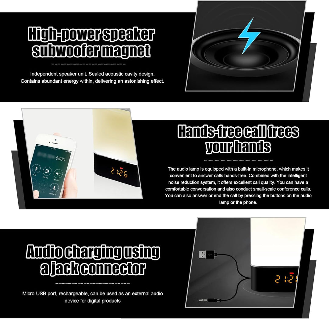Bluetooth Lautsprecher Wecker: Bluetooth Lautsprecher mit Uhr, Wecker und LED Nachttischlampe, Touch
