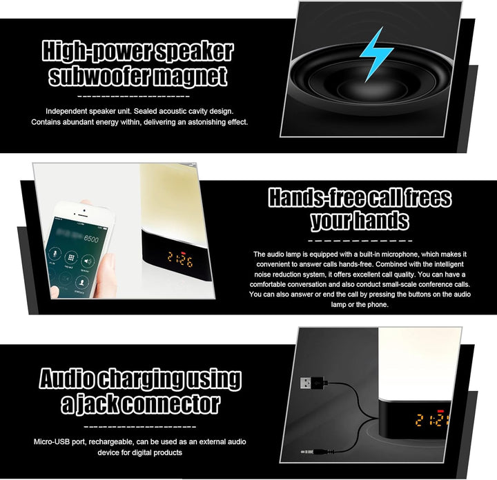 Bluetooth Lautsprecher Wecker: Bluetooth Lautsprecher mit Uhr, Wecker und LED Nachttischlampe, Touch