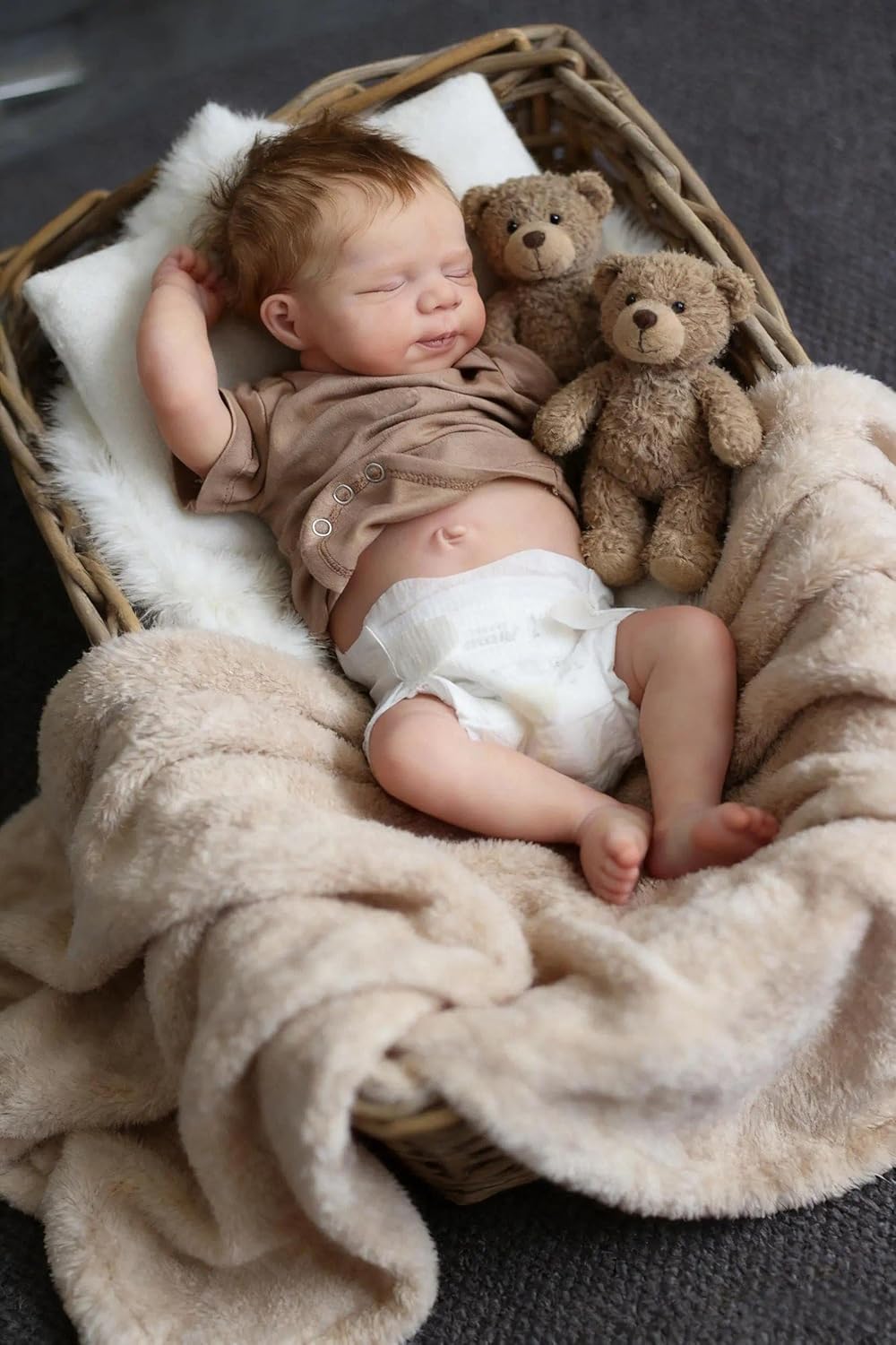 Zero pam Reborn Baby Junge, 45CM Reborn Baby Vollsilikon Lebensecht Jungen, Echt Puppe Mit Haaren, R