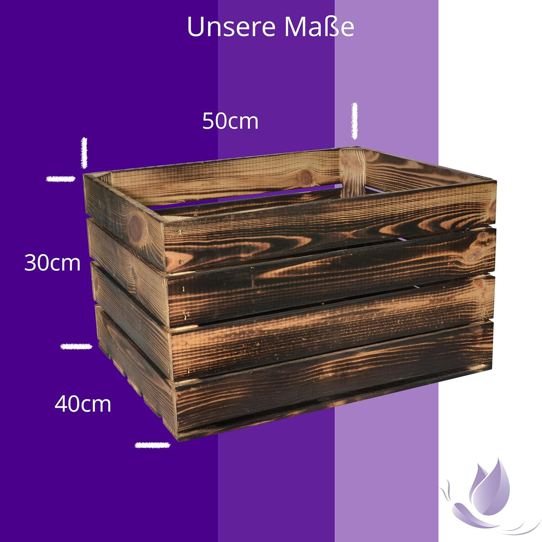 4 Set Holzkiste im Vintage Look geflammt dunkel 50x40x30cm - Obstkiste 50x40x30cm Dunkel Geflammt 4,