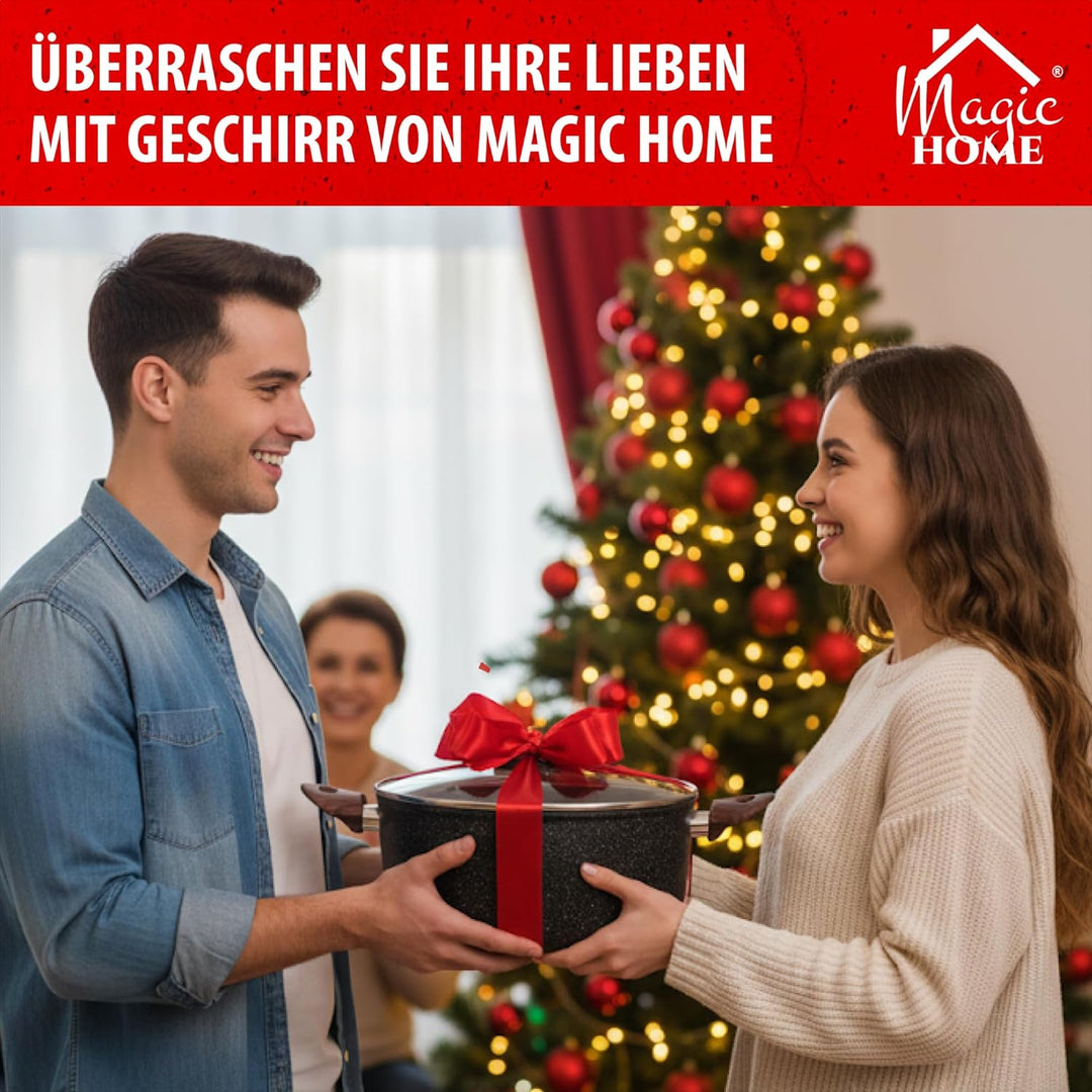 MAGIC HOME Topfset INDUKTION 13-tlg | Aluguss Pfannenset & Kochtopf Set | Marmor Antihaft Bratpfanne
