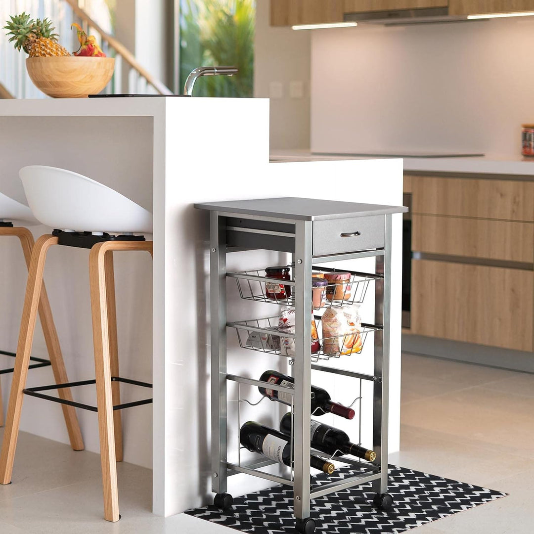 Versa Leicester Küchenwagen mit Rädern, Schubladen und Flaschenregal, Gemüsehändler, Küchenablage, M