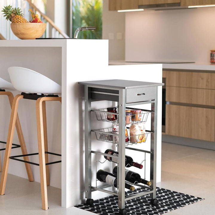 Versa Leicester Küchenwagen mit Rädern, Schubladen und Flaschenregal, Gemüsehändler, Küchenablage, M