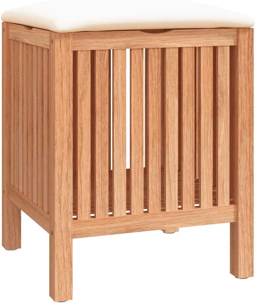 Badhocker aus massivem Nussbaumholz 40,5x40x52 cm mit Sitzpolster und Stauraum, Wäschehocker für Bad