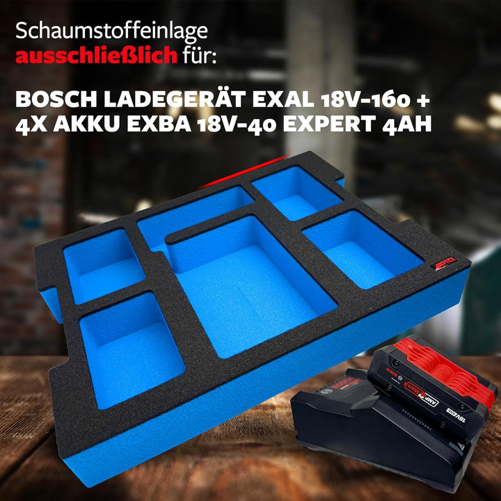 APTEX Schaumeinlage passend für Bosch Ladegerät 18V-160 + 4x Akkus Expert 4Ah für Bosch L-Boxx 136