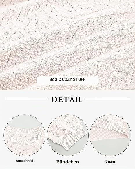Runcati Damen Kurzarm Strickpullover Casual Rundhals Puffärmel Elegante Einfarbige Sweateshirt Pullo