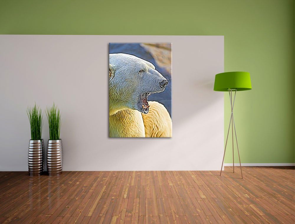 brüllender Eisbär Deluxe Format: 100x70 cm auf Leinwand, XXL riesige Bilder fertig gerahmt mit Keilr
