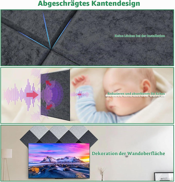 Akustische Paneele, AGPTEK 12 Packs Selbstklebende Akustische Paneele Schalldichte Dunkelgraue Wandp