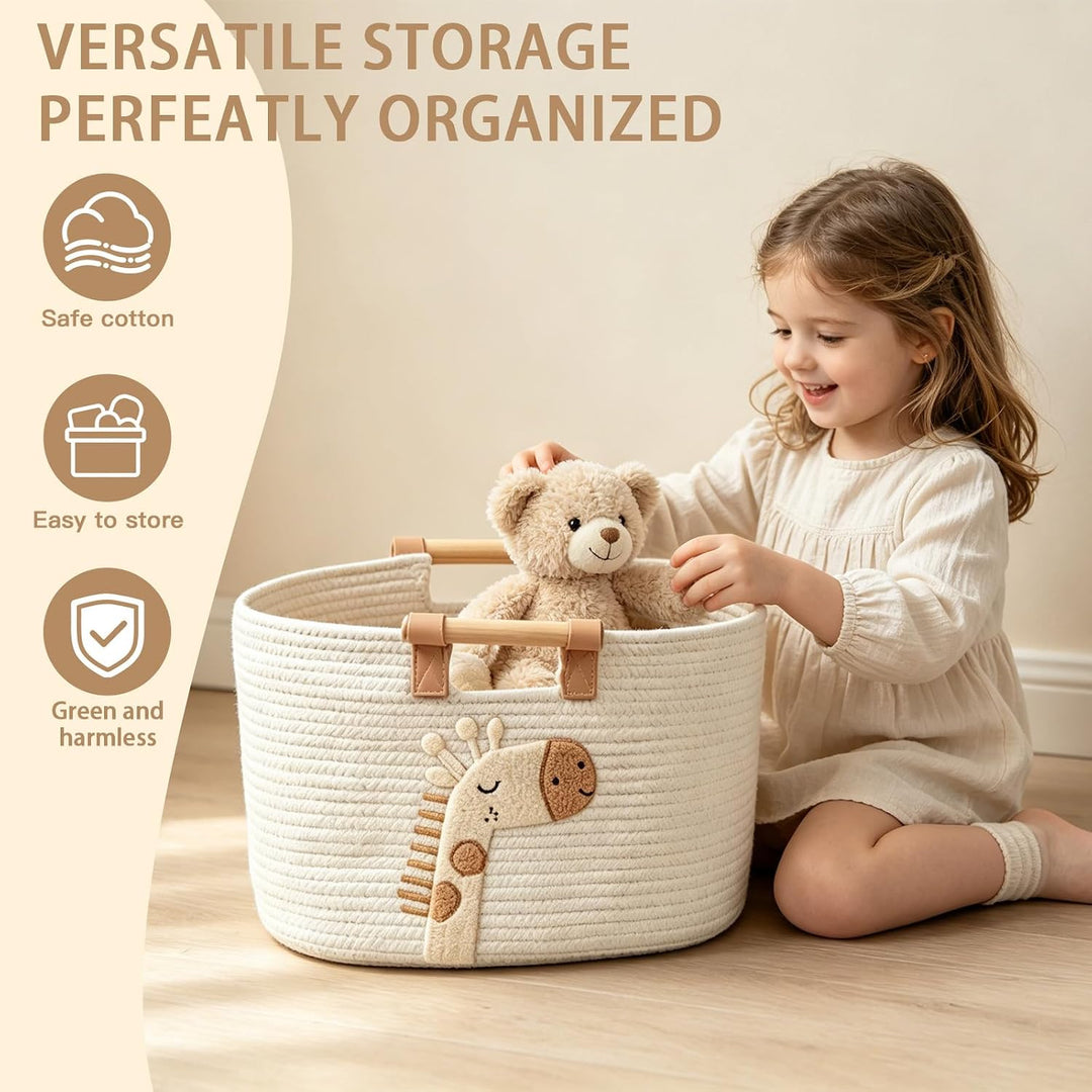 Aufbewahrungskorb aus Baumwollgeflecht mit Griffen, Aufbewahrungskorb mit Cartoon-Motiven für Kinder