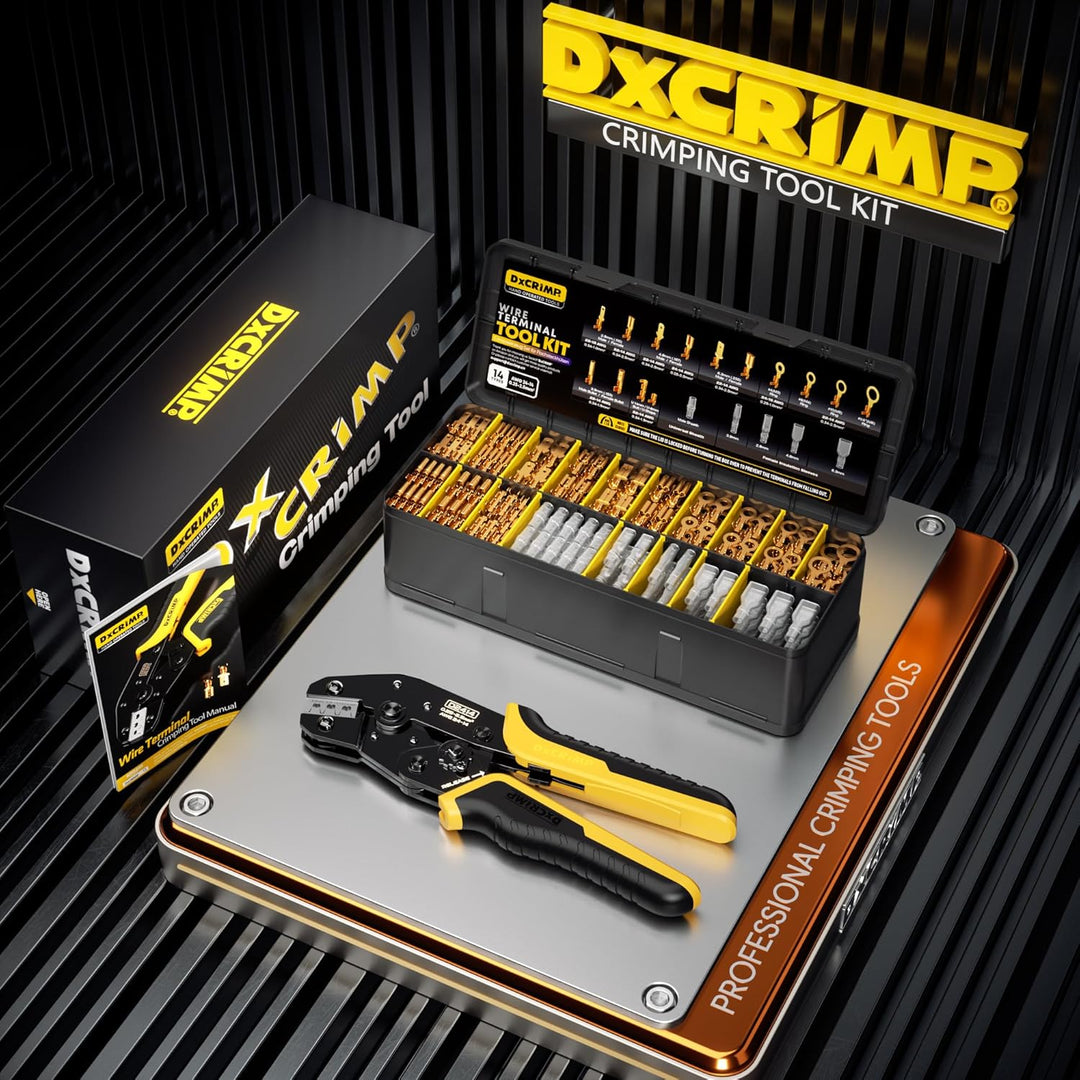 DxCRIMP Crimpzange Flachsteckhülsen mit 14 Arten Flachstecker Set, Krimpzange für 0,25-2,5 mm² Steck