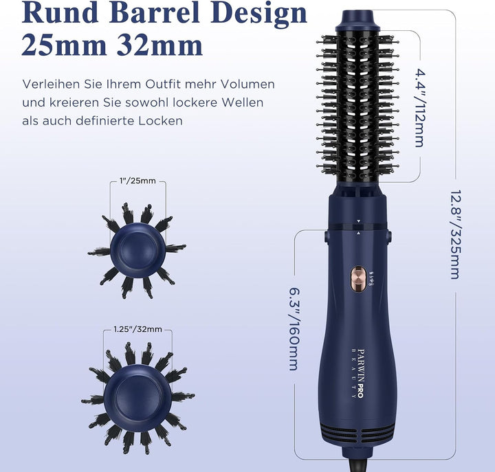 PARWIN PRO BEAUTY 3 in 1 Warmluftbürste, Hairstyler, Föhnbürste zum Stylen in One Step, Schnelles Vo