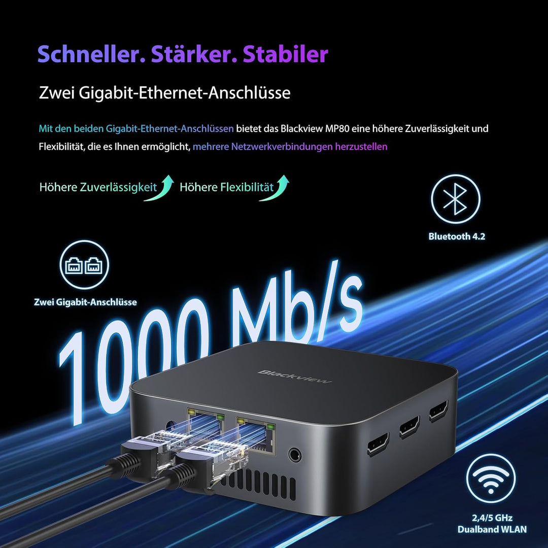 Blackview MP80 Mini PC Intel N97 CPU (bis zu 3,6 GHz) 16GB LPDDR5 RAM 512GB M.2 SSD, Mini Computer W