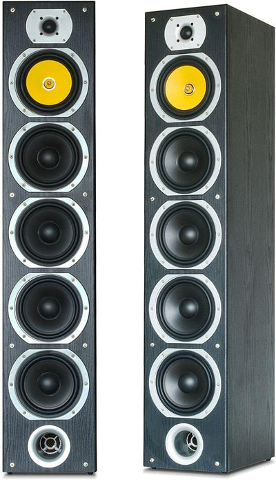 Fenton SHFT57B Standlautsprecher Paar 600 Watt, HiFi Lautsprecher Boxen für Stereoanlage, 4-Wege pas