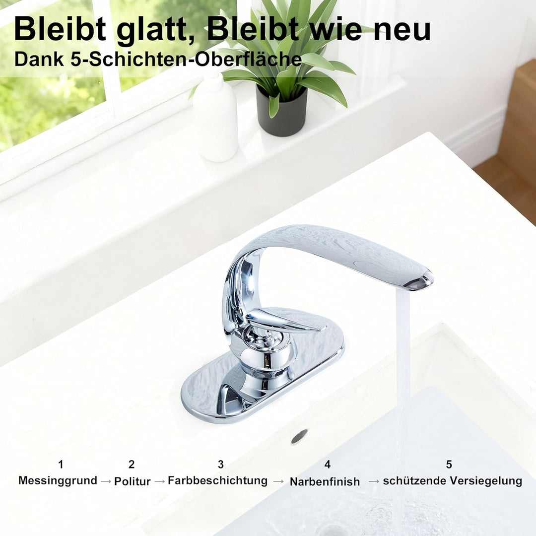 bathroom faucets Hotel-Look Single-Hole Waschtischarmatur in Chrom, minimalistisch geschwungene Kalt