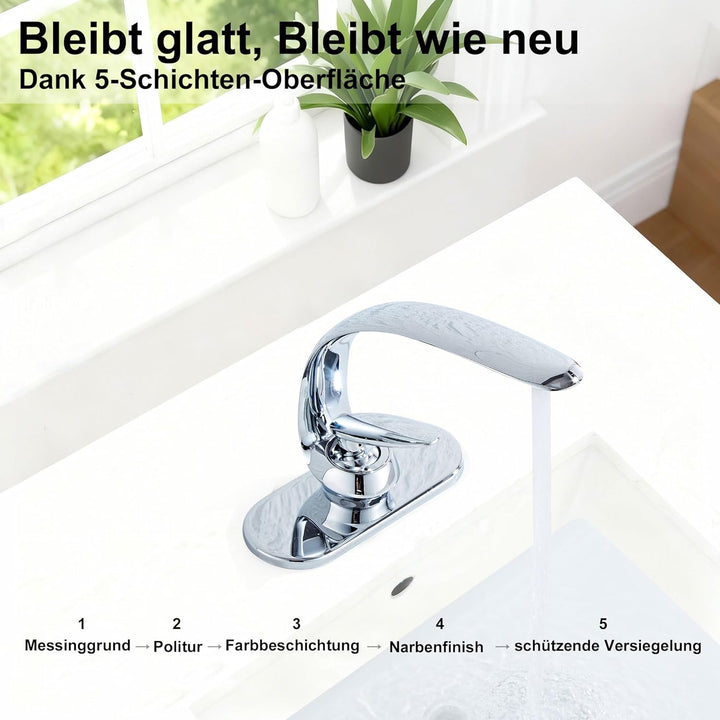bathroom faucets Hotel-Look Single-Hole Waschtischarmatur in Chrom, minimalistisch geschwungene Kalt