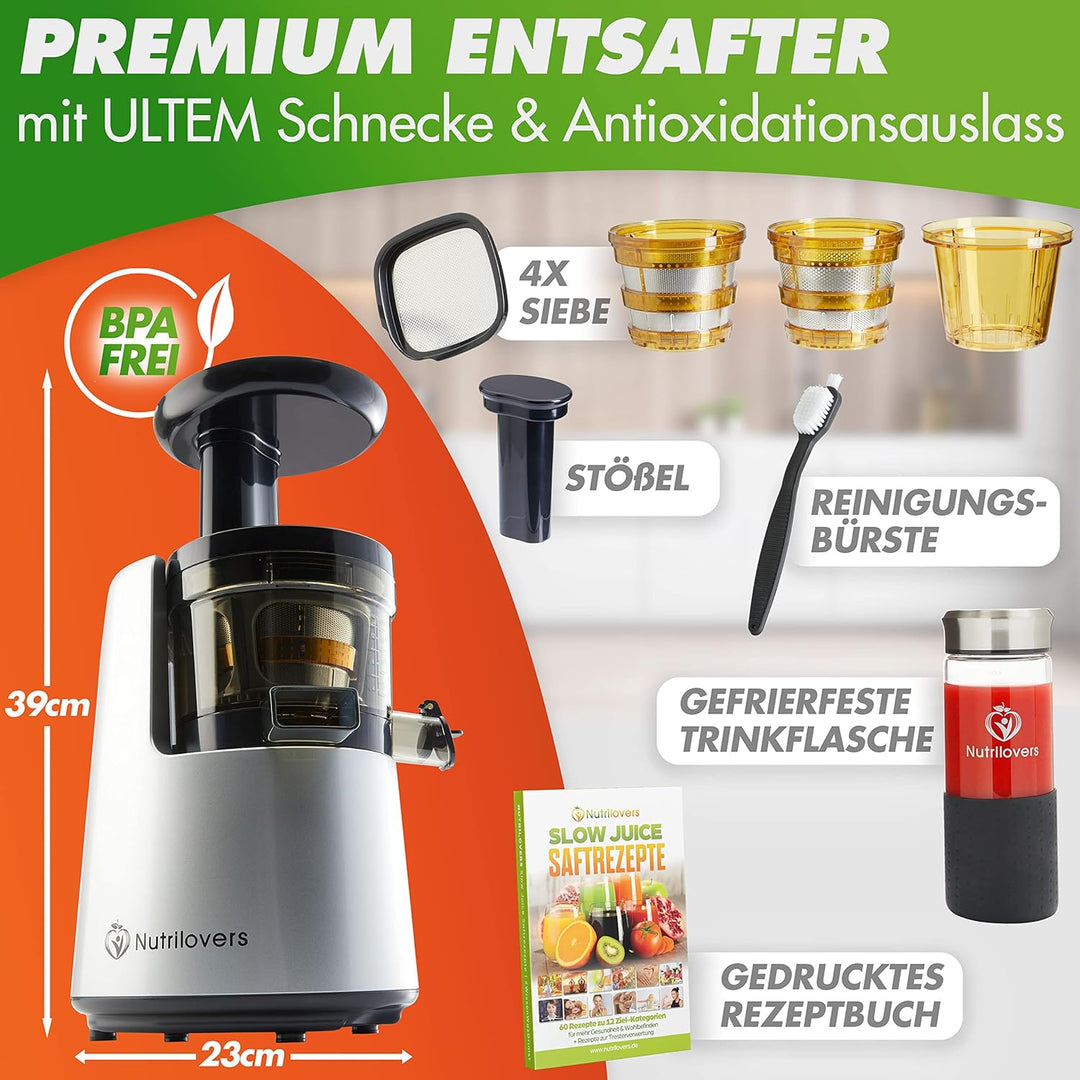 *NEU* NUTRI-PRESS NO.1 Slow Juicer 3 SIEBE Saft, Smoothie, Frucht-Eis - Sehr leise & 100% BPA-Frei -