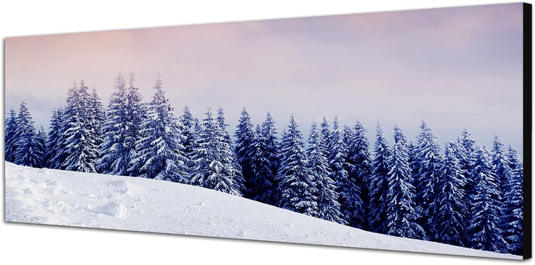 Paul Sinus Art Panoramabild auf Leinwand und Keilrahmen 150x50cm Winterlandschaft Wald Sonne Wolkenh