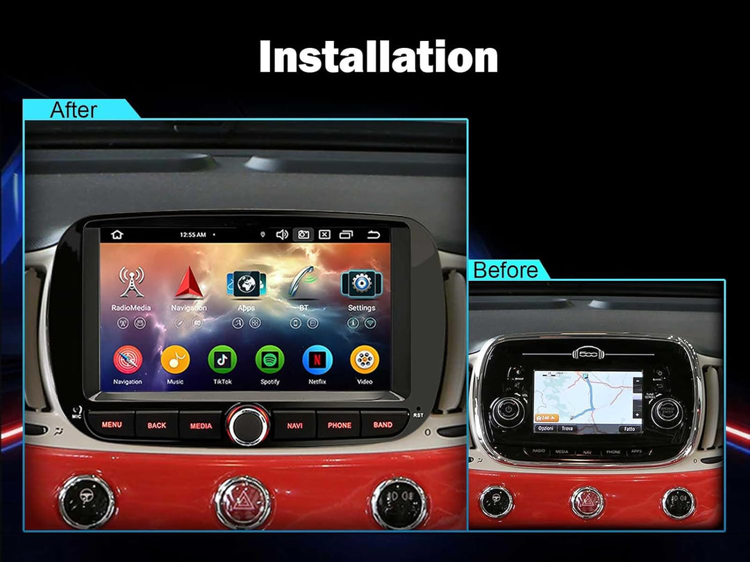 Acht-Kern Android 14 DAB+ Autoradio Für Fiat 500/500C/500S/500E (2016-2019) mit GPS Navi DSP WiFi Bl