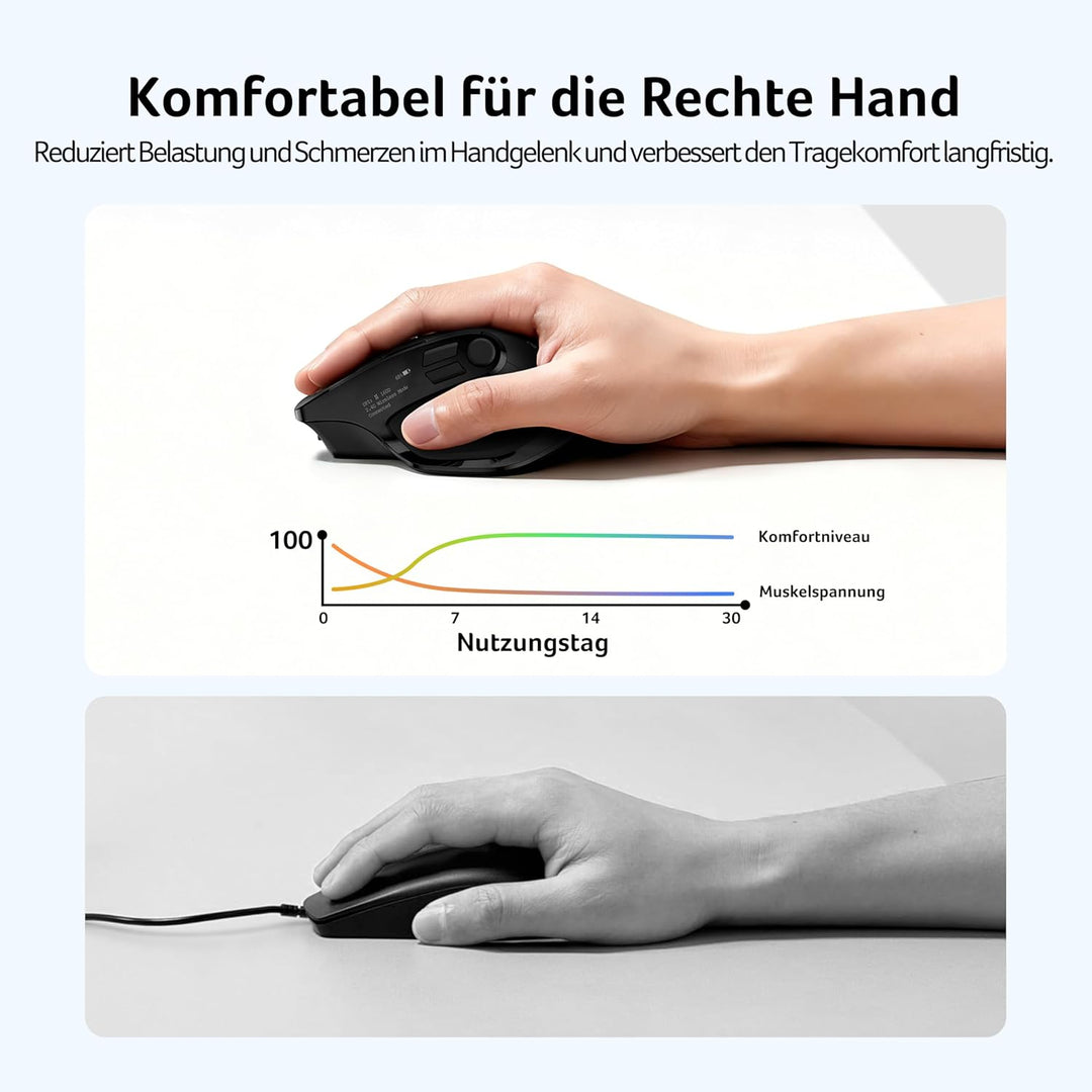 acer Maus Kabellos Tri-Mode, Bluetooth Maus 4000 DPI für 4 Geräte (2,4 G+BT 5.2+Kabel), Ergonomische