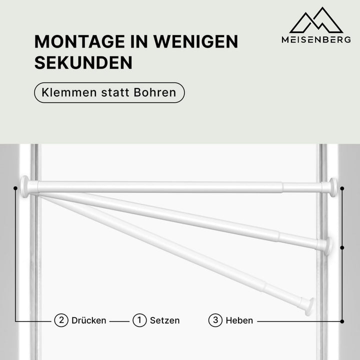 Spannstange ohne Bohren - Weiss, Ø 25 mm - Gardinenstange zum Klemmen - Vorhangstange für Fenster, R