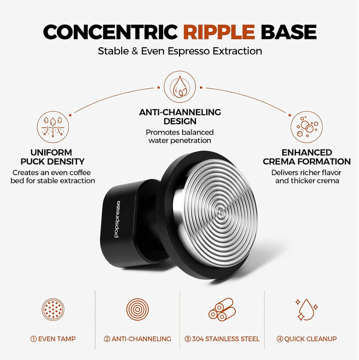 58,35 mm Espresso-Tamper, stossfestes Design mit akustischer Rückmeldung, 3-fach gefederter Kaffee-T