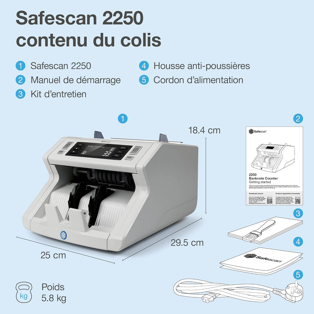 Safescan 2250 Geldzählmaschine, zählt sortierte Banknoten - Banknotenzähler mit 3-facher Echtheitspr