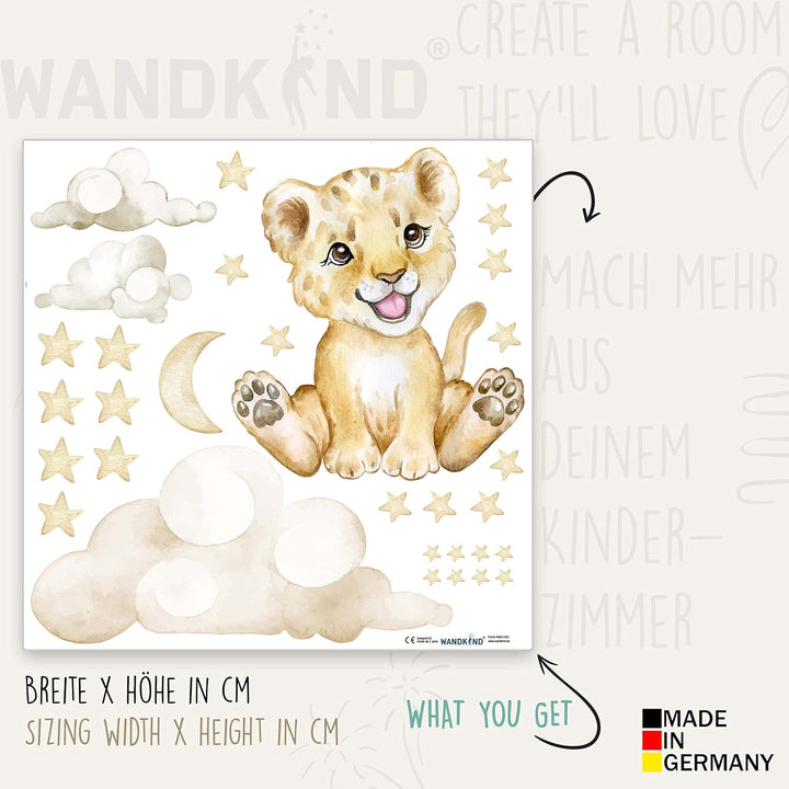 WANDKIND Löwe auf der Wolke V273 | handgezeichnet | AUFKLEBER Babyzimmer | Wandsticker Kinderzimmer
