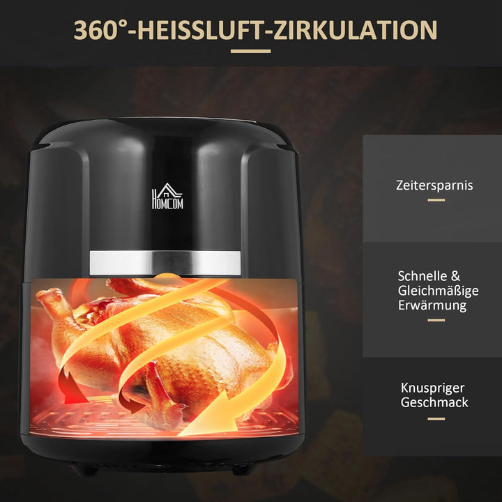 HOMCOM Heissluftfritteuse 4L Airfryer 1300W mit 12 Programmen, 60 Min Timer, antihaftbeschichtetem K