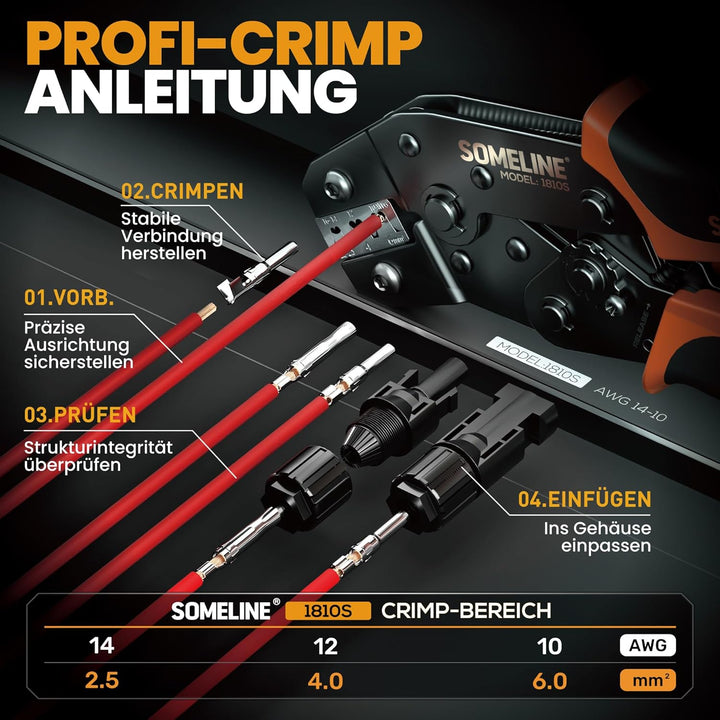 Solarstecker Crimpzange Set, für 2,5mm²，4,0mm²，6,0 mm² Solar Kabel, 12 Stück Male Female Solarpanel