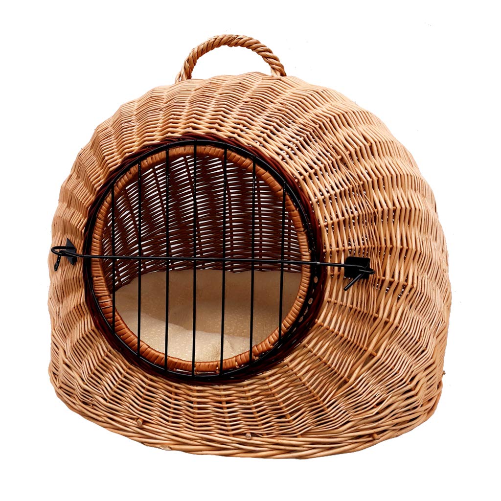1-3-K Katzen-Transportkorb/Transportbox (55 x 45 x 45 cm) + 1 Kissen, abnehmbares Gitter, Katzenkorb
