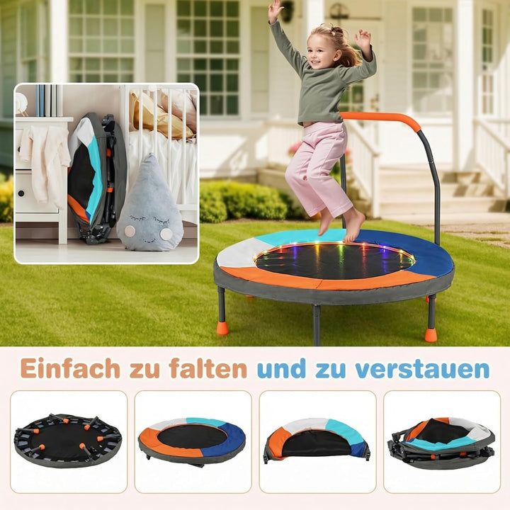COSTWAY Ø90 cm Kinder Trampolin, Minitrampolin faltbar mit LED Beleuchtung, Fitness Trampolin Indoor