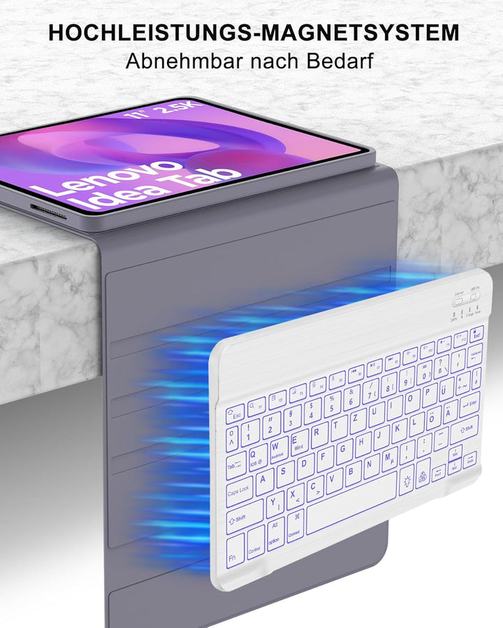 Bluetooth Tastatur Hülle für Lenovo Idea Tab 11 Zoll, Deutsch QWERTZ mit 7-Farben Beleuchtung, ohne