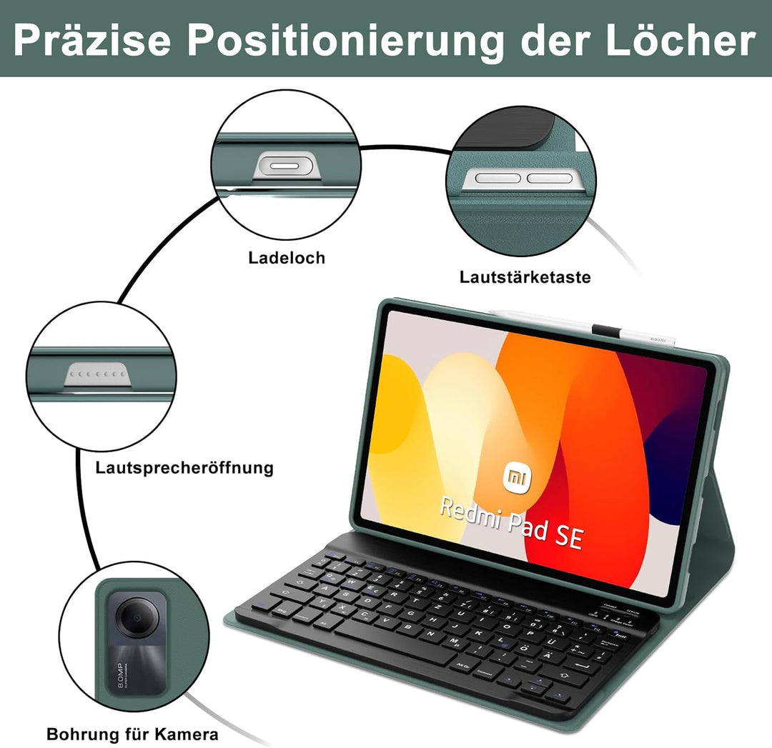 IVEOPPE Tastatur Hülle für Xiaomi Redmi Pad SE 11'', Deutsches QWERTZ-Layout, Bluetooth Abnehmbare T