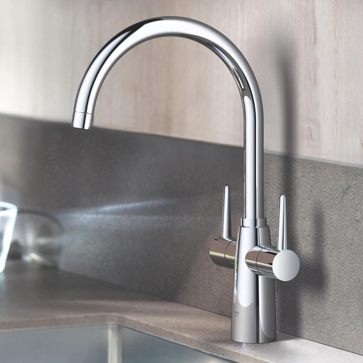 Grohe Ambi | Küchenarmatur - Spültischarmatur | Zweigriff, hoher Auslauf | 30189000 Chrom, Chrom