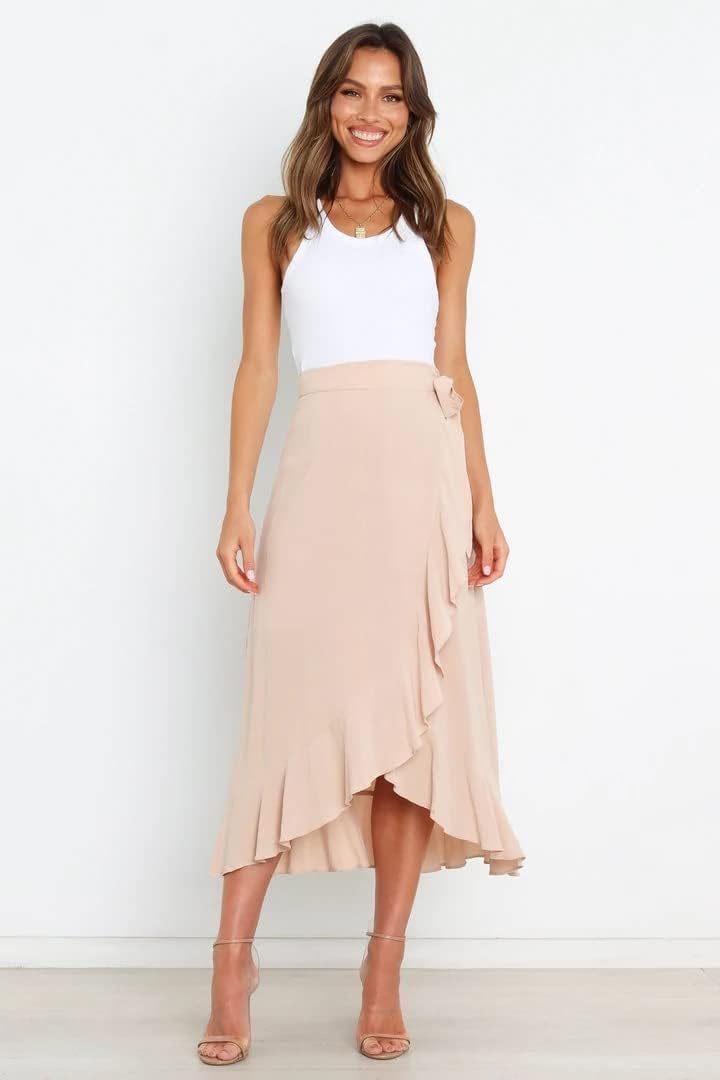 Kuukaas Wickelrock Damen Lang Asymmetrische Rock Hohe Taille Midirock Damen Sommer L Blau, L Blau