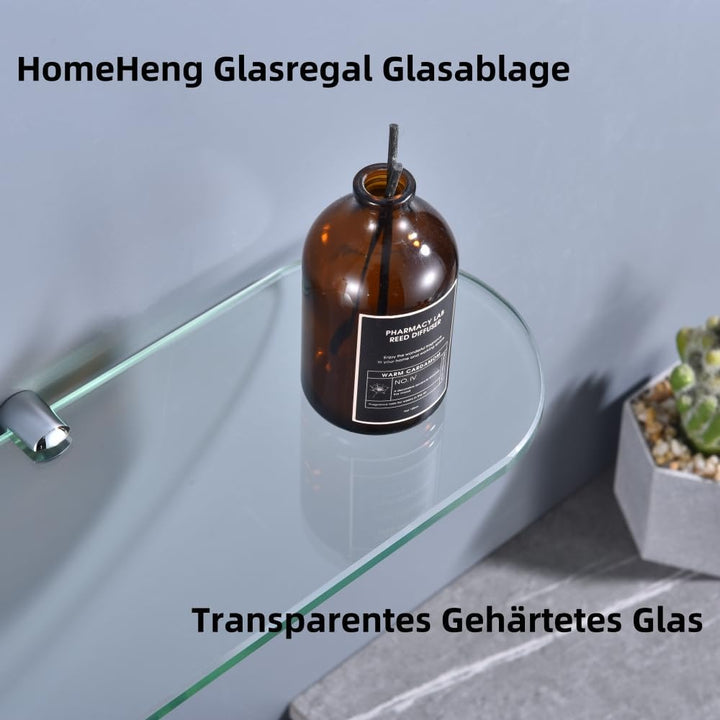 Glasregal Glasablage Wandregal Glas 8mm Hartglas,Klarglas + Chrom Glasklemme,Glas Regal für Badezimm